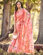 Peach Cotton Digital Printed & Self Woven Saree With Tassel | Leemboodi
