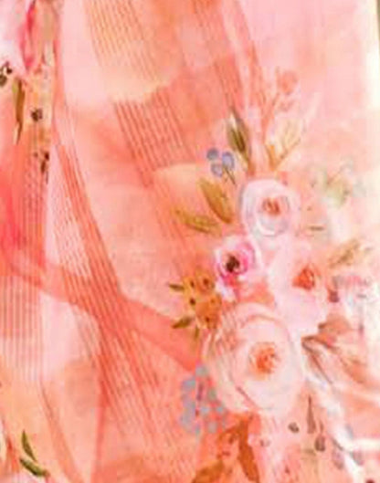 Peach Cotton Digital Printed & Self Woven Saree With Tassel | Leemboodi