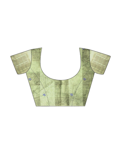 Green Cotton Digital Printed & Self Woven Saree With Tassel | Leemboodi