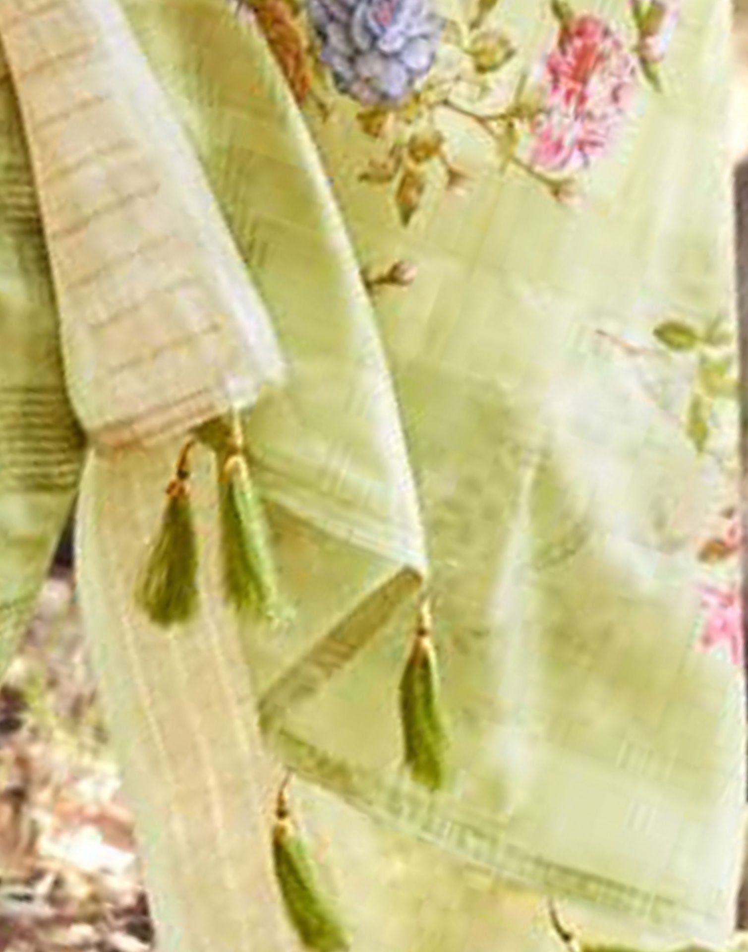 Green Cotton Digital Printed & Self Woven Saree With Tassel | Leemboodi