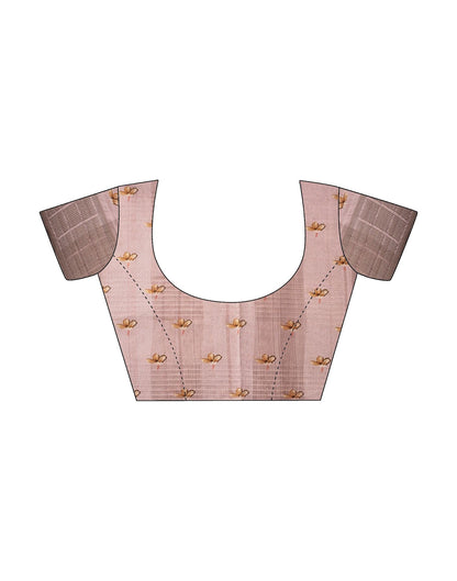 Light Brown Cotton Digital Printed & Self Woven Saree With Tassel | Leemboodi