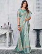 Light Green Silk Digital Printed Saree With Tassel | Leemboodi