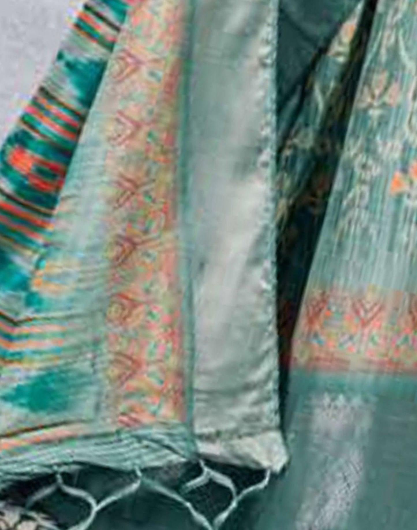Light Green Silk Digital Printed Saree With Tassel | Leemboodi