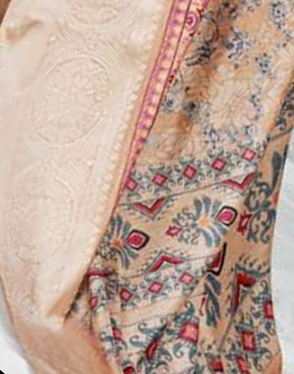 Light Brown Silk Digital Printed Saree With Tassel | Leemboodi