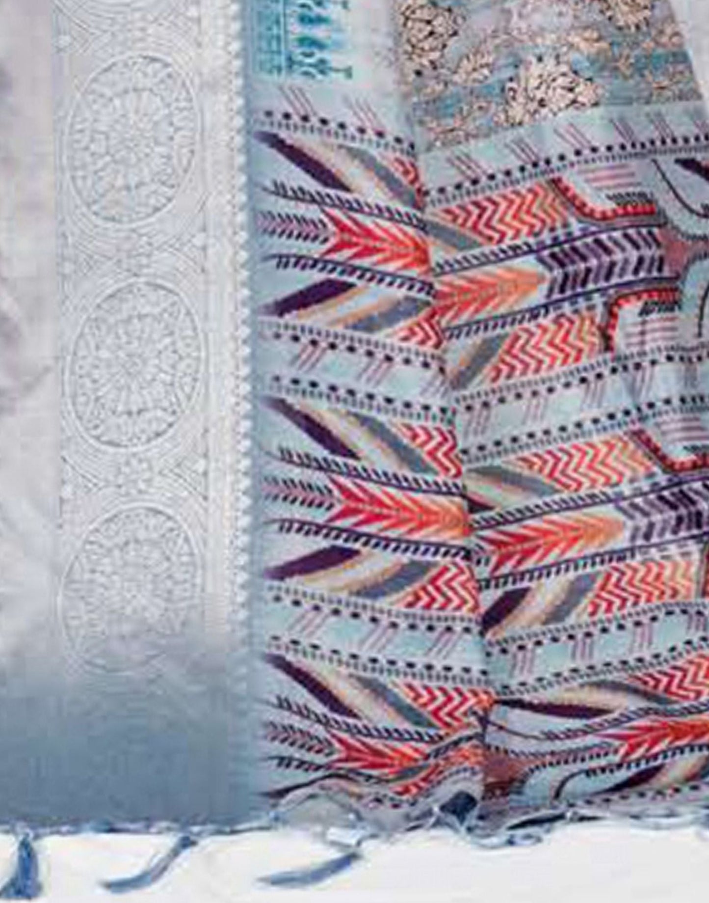 Grey Silk Digital Printed Saree With Tassel | Leemboodi