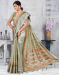 Olive Green Silk Digital Printed Saree With Tassel | Leemboodi