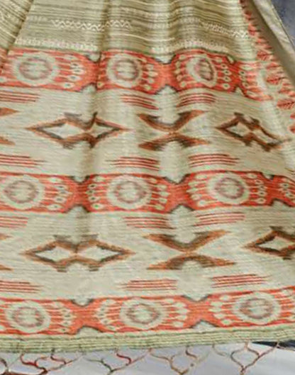 Olive Green Silk Digital Printed Saree With Tassel | Leemboodi