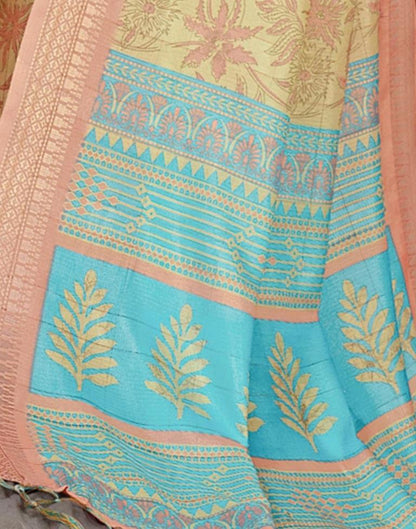 Yellow Printed Cotton Saree