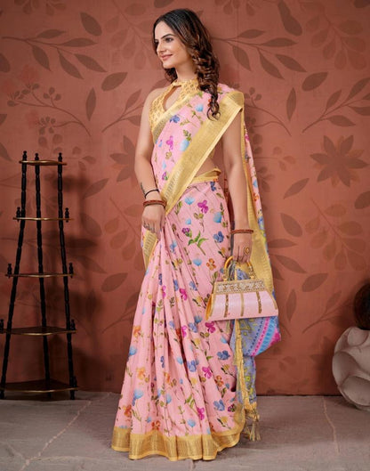 Light Blue Printed Cotton Saree