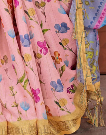 Light Blue Printed Cotton Saree