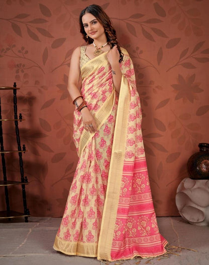 Pink Printed Cotton Saree