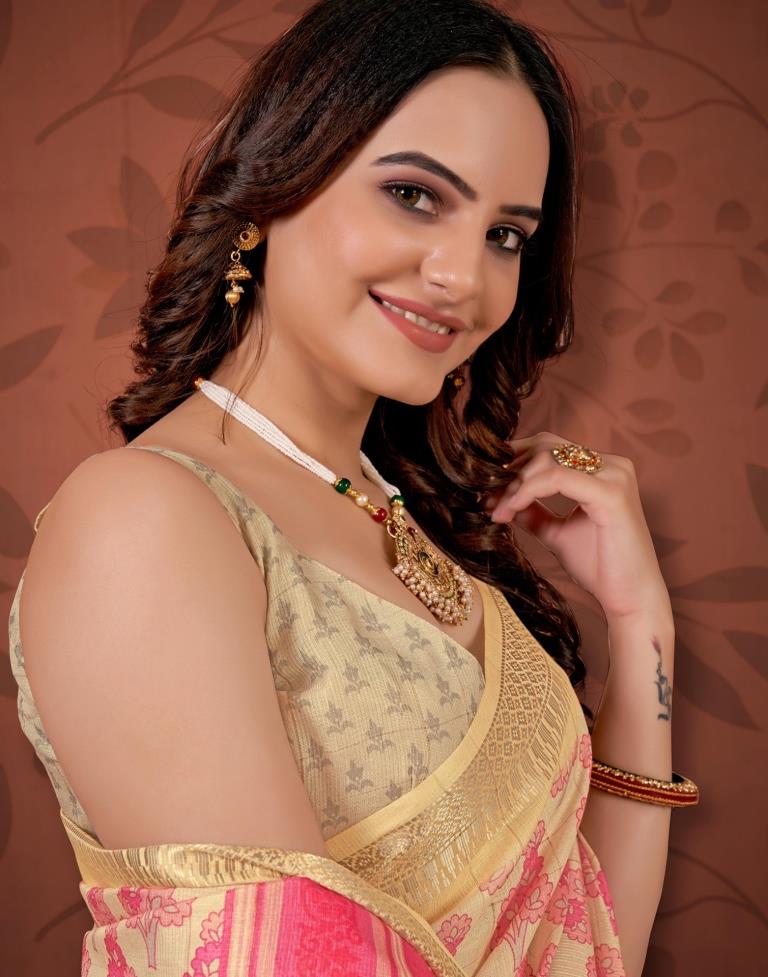 Pink Printed Cotton Saree