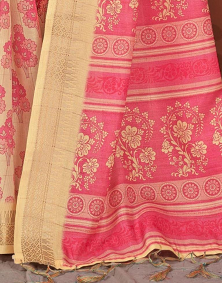 Pink Printed Cotton Saree