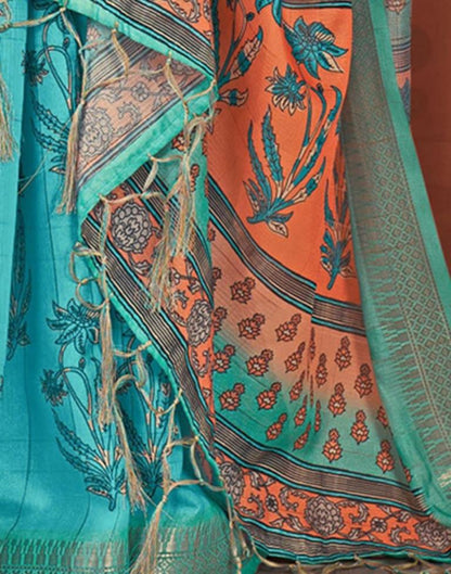 Sky Blue Printed Cotton Saree