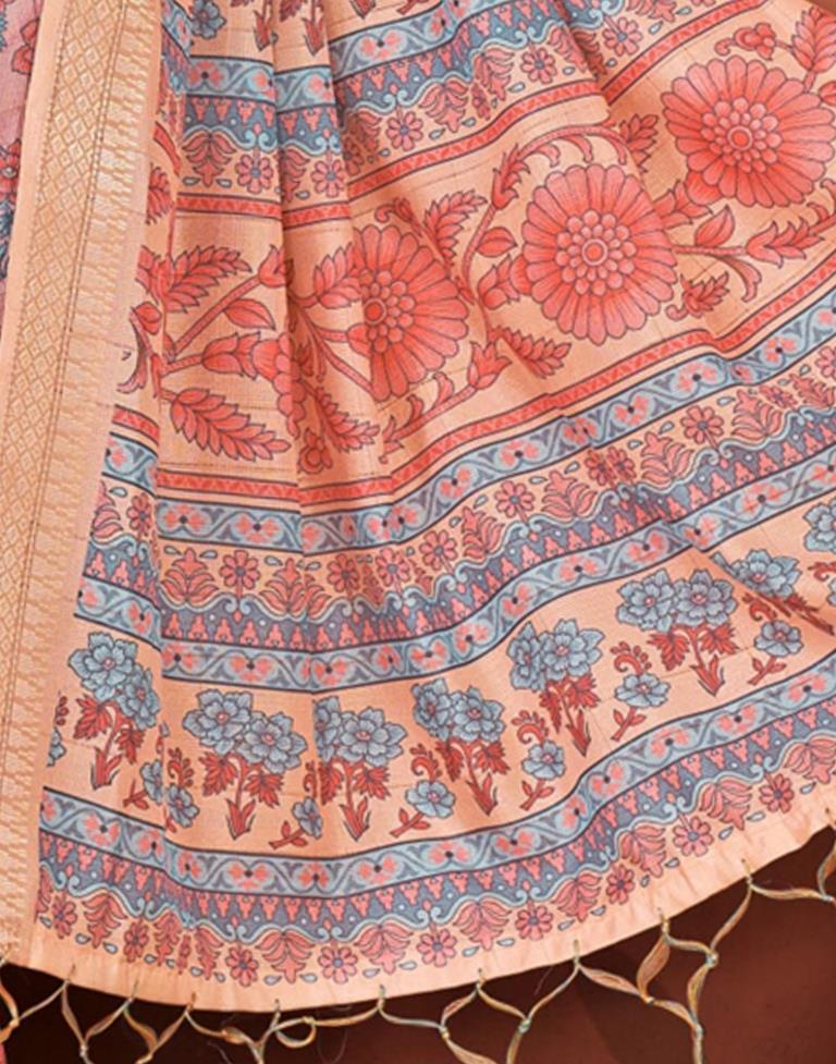 Light Pink Printed Cotton Saree