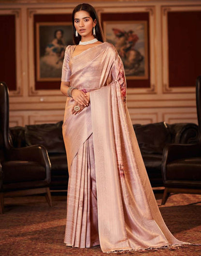 Light Brown Silk Digital Printed Saree With Tassel | Leemboodi