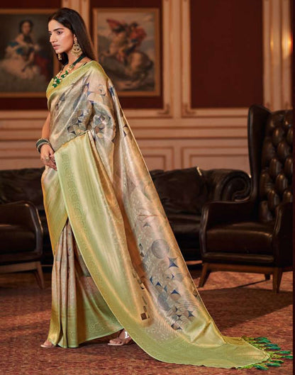 Green Silk Digital Printed Saree With Tassel | Leemboodi