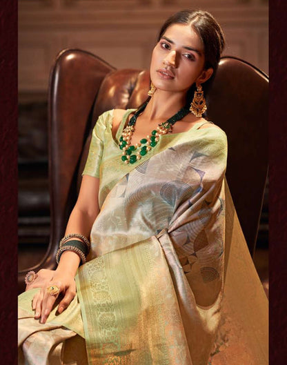 Green Silk Digital Printed Saree With Tassel | Leemboodi
