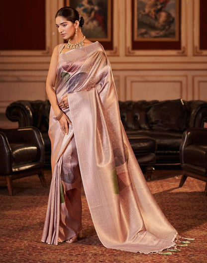 Dusy Pink Silk Digital Printed Saree With Tassel | Leemboodi