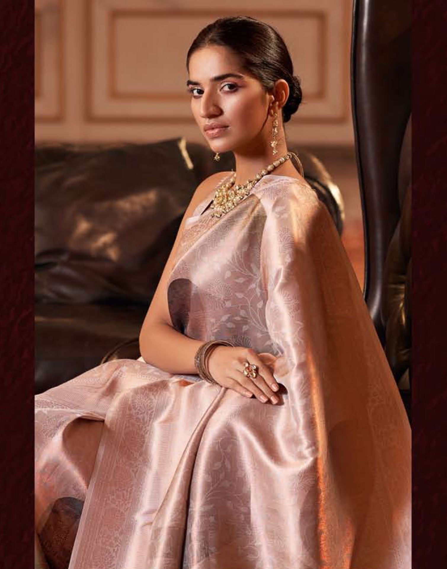 Dusy Pink Silk Digital Printed Saree With Tassel | Leemboodi