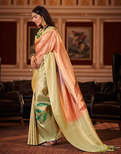 Pista Green Silk Digital Printed Saree With Tassel | Leemboodi