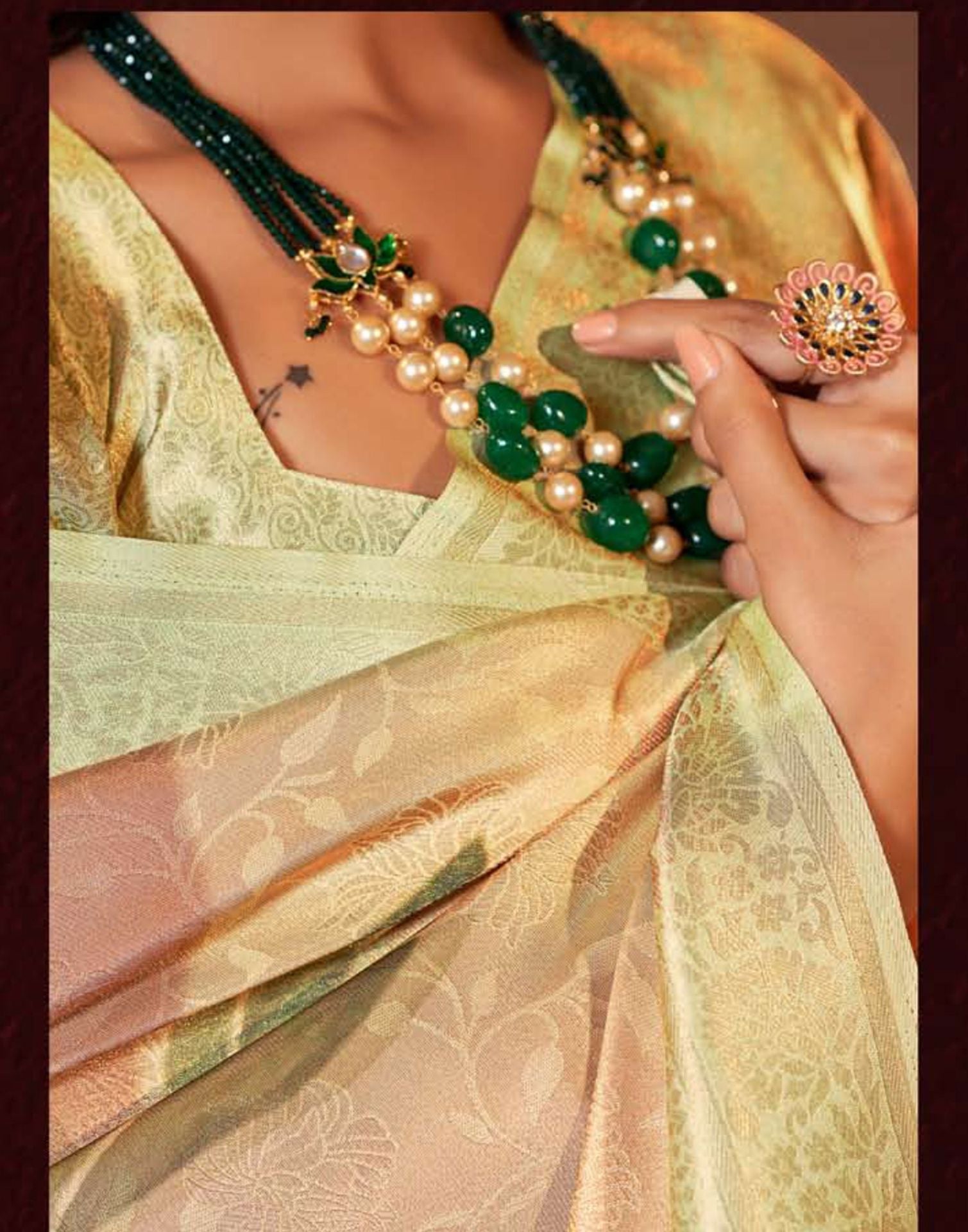 Pista Green Silk Digital Printed Saree With Tassel | Leemboodi