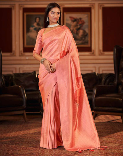 Pink Silk Digital Printed Saree With Tassel | Leemboodi