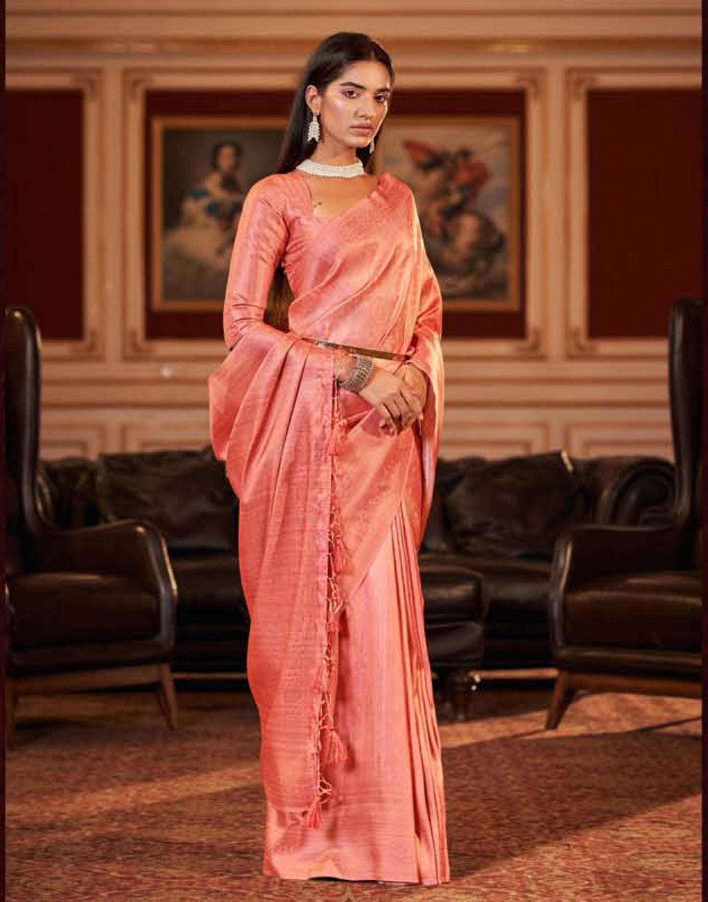Pink Silk Digital Printed Saree With Tassel | Leemboodi