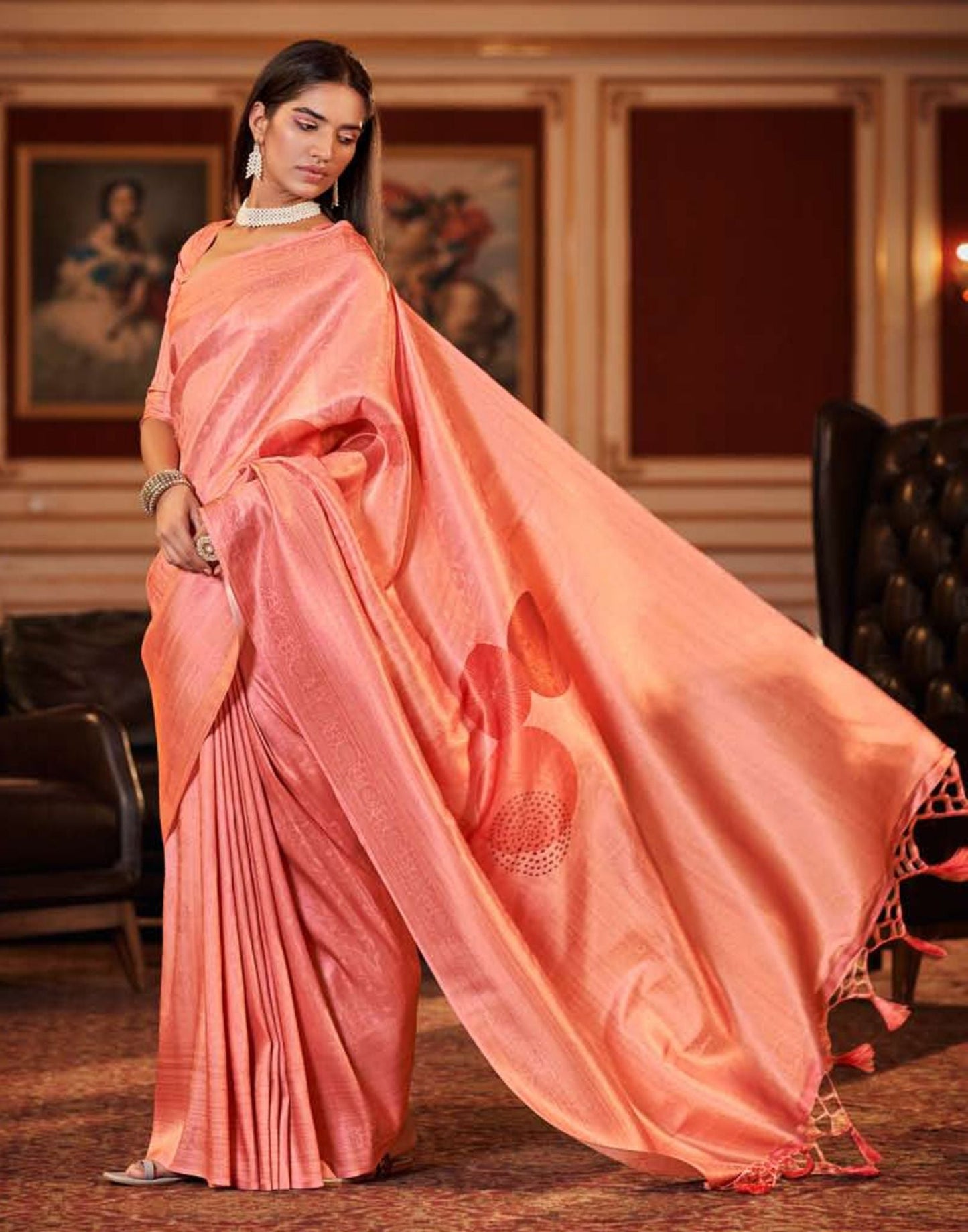 Pink Silk Digital Printed Saree With Tassel | Leemboodi