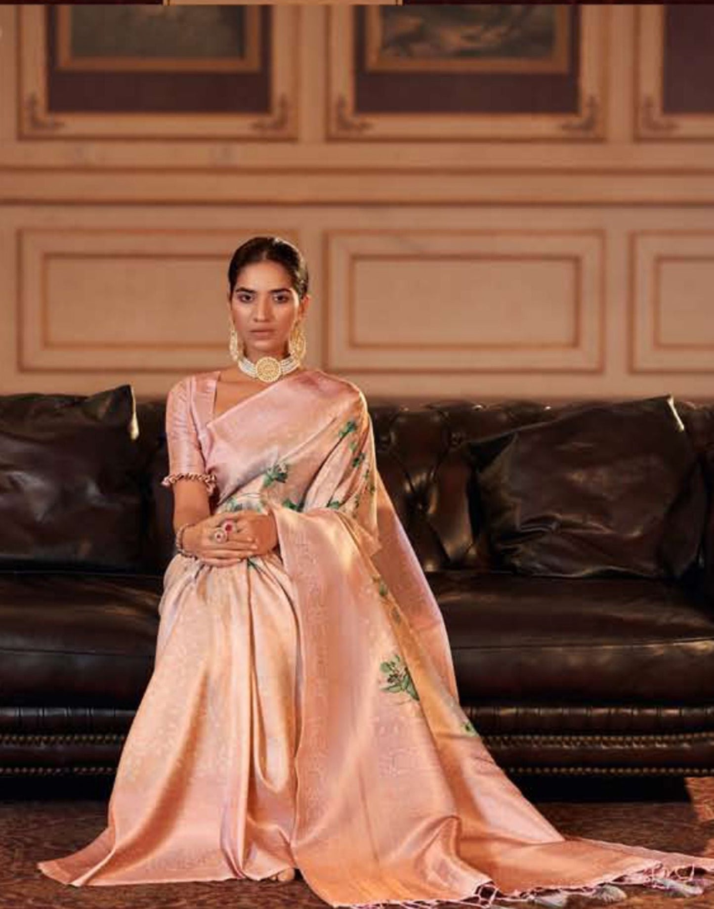 Pink Silk Digital Printed Saree With Tassel | Leemboodi
