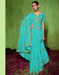 Turquoise Chiffon Foil Printed Bandhani Saree | Leemboodi