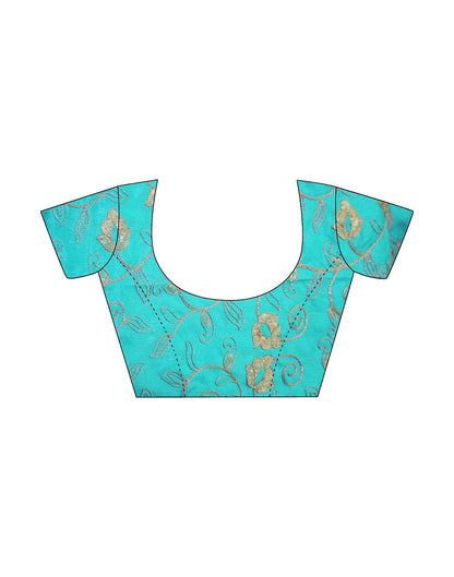 Turquoise Chiffon Foil Printed Bandhani Saree | Leemboodi