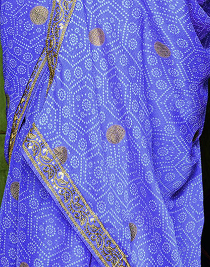 Blue Chiffon Foil Printed Bandhani Saree | Leemboodi