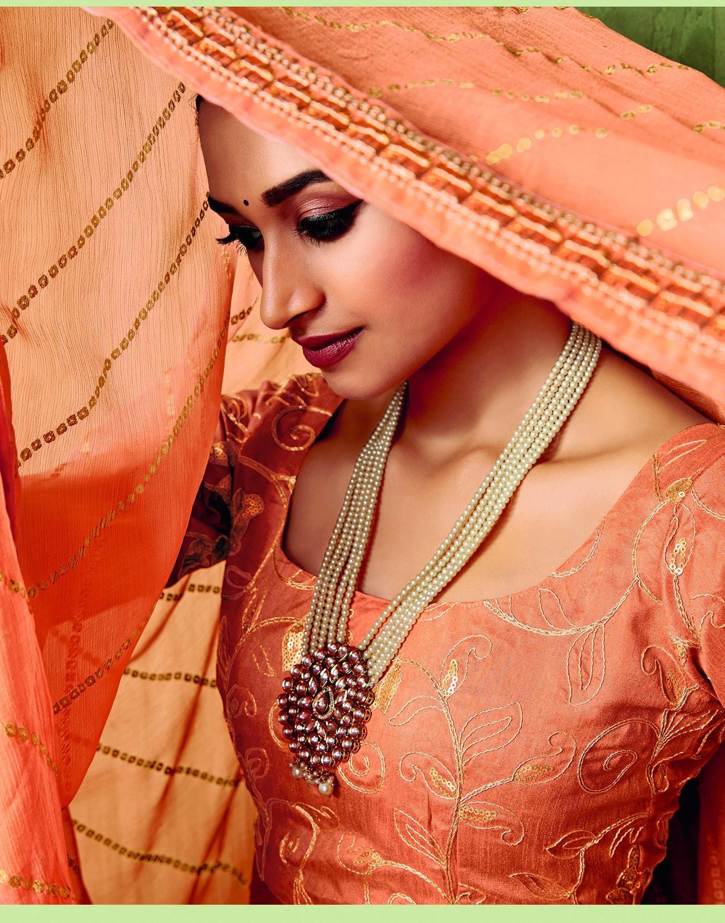 Light Orange Chiffon Foil Printed Bandhani Saree | Leemboodi