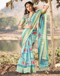 Light Blue Cotton Floral Printed Saree With Tassel | Leemboodi