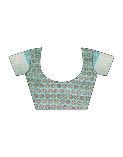 Light Blue Cotton Floral Printed Saree With Tassel | Leemboodi