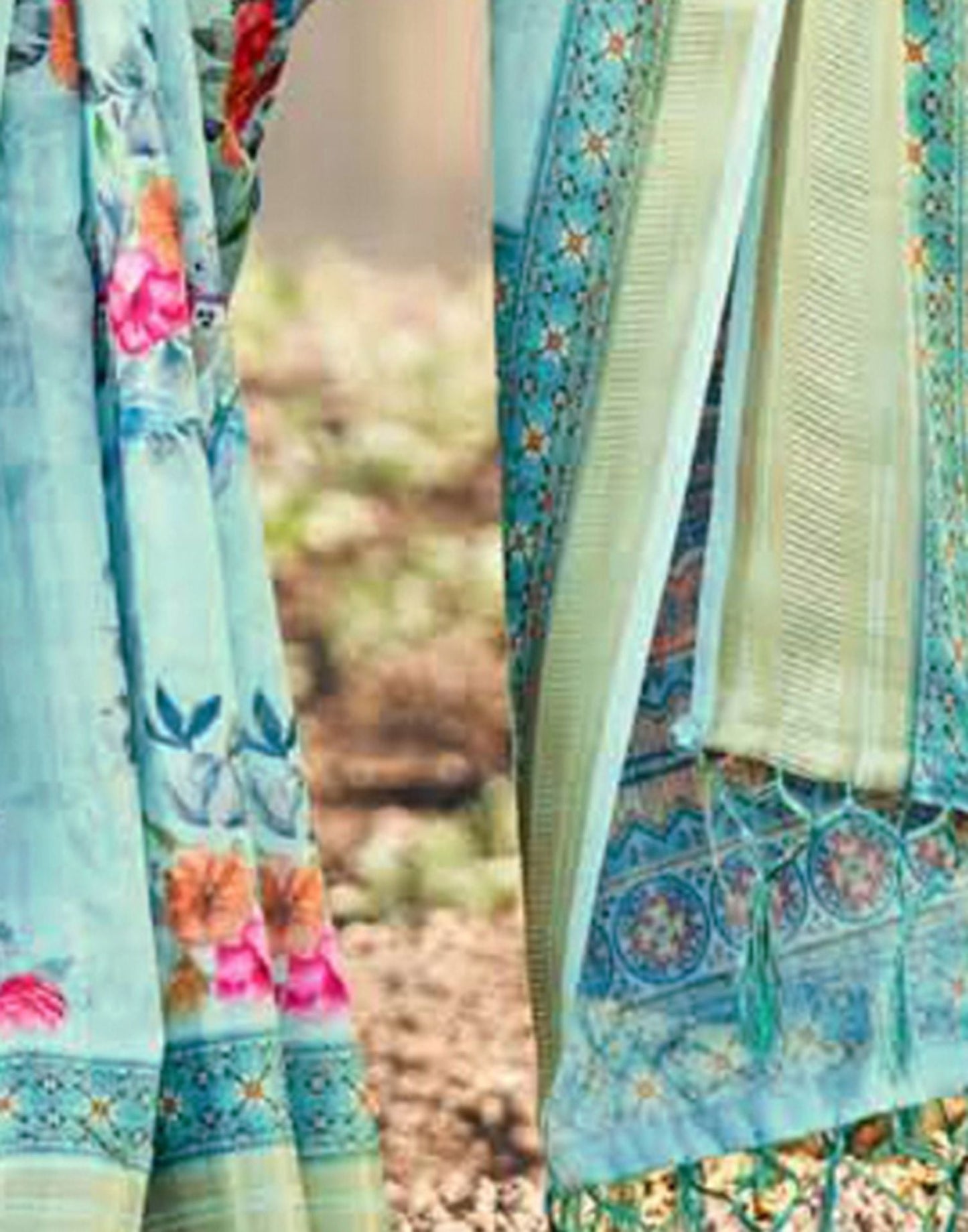 Light Blue Cotton Floral Printed Saree With Tassel | Leemboodi