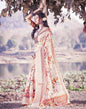 Cream Cotton Floral Printed Saree With Tassel | Leemboodi