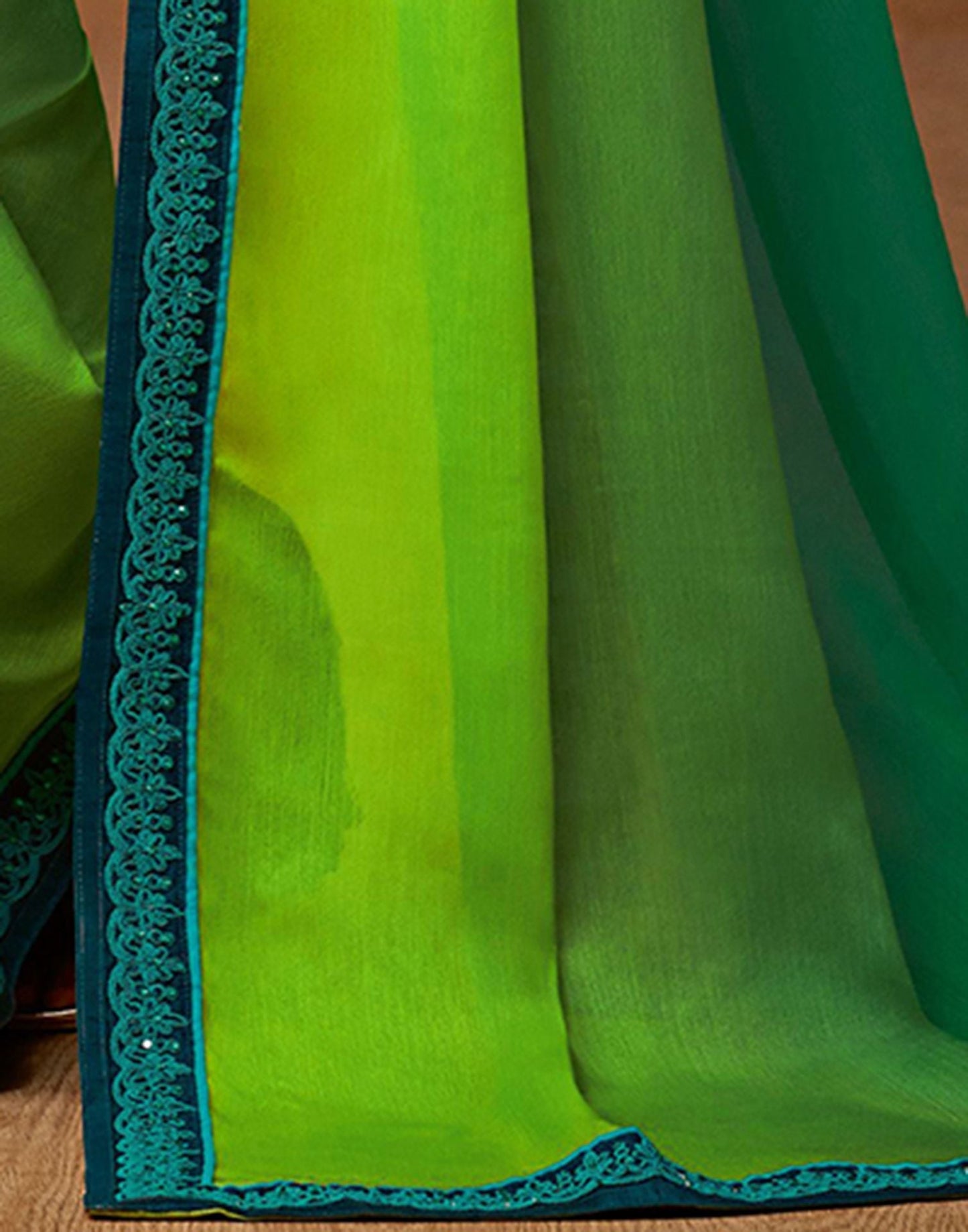 Parrot Green Chiffon Plain Saree | Leemboodi