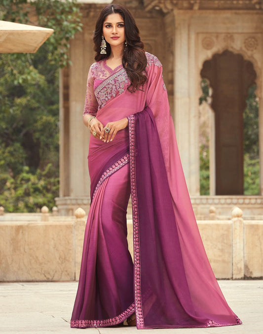 Wine Chiffon Plain Saree | Leemboodi