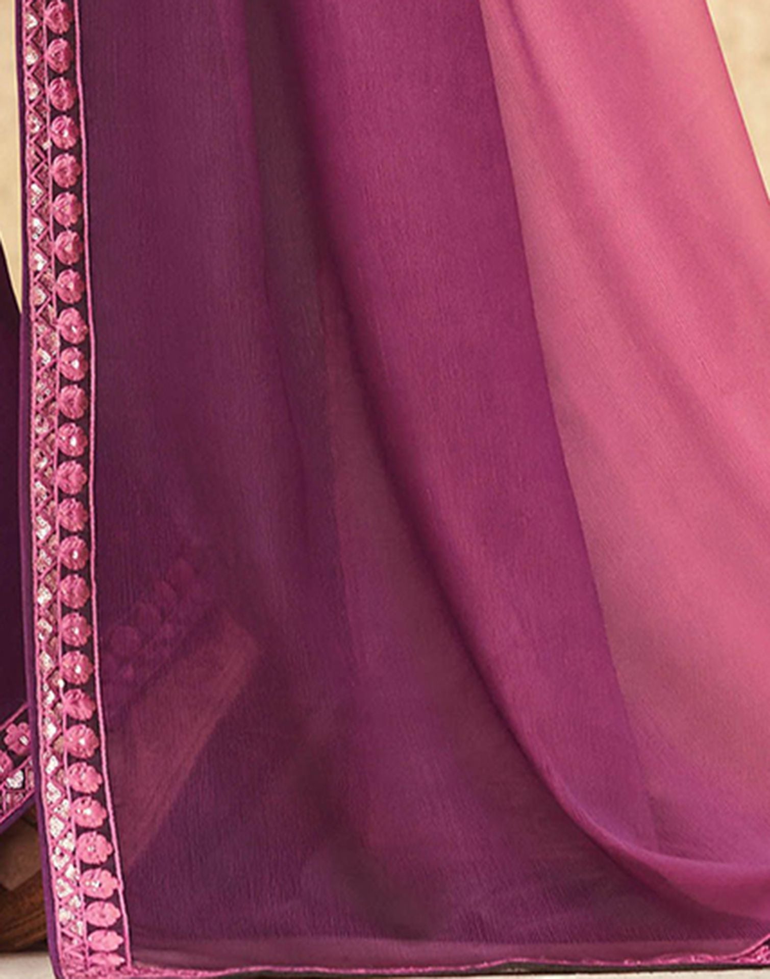 Wine Chiffon Plain Saree | Leemboodi