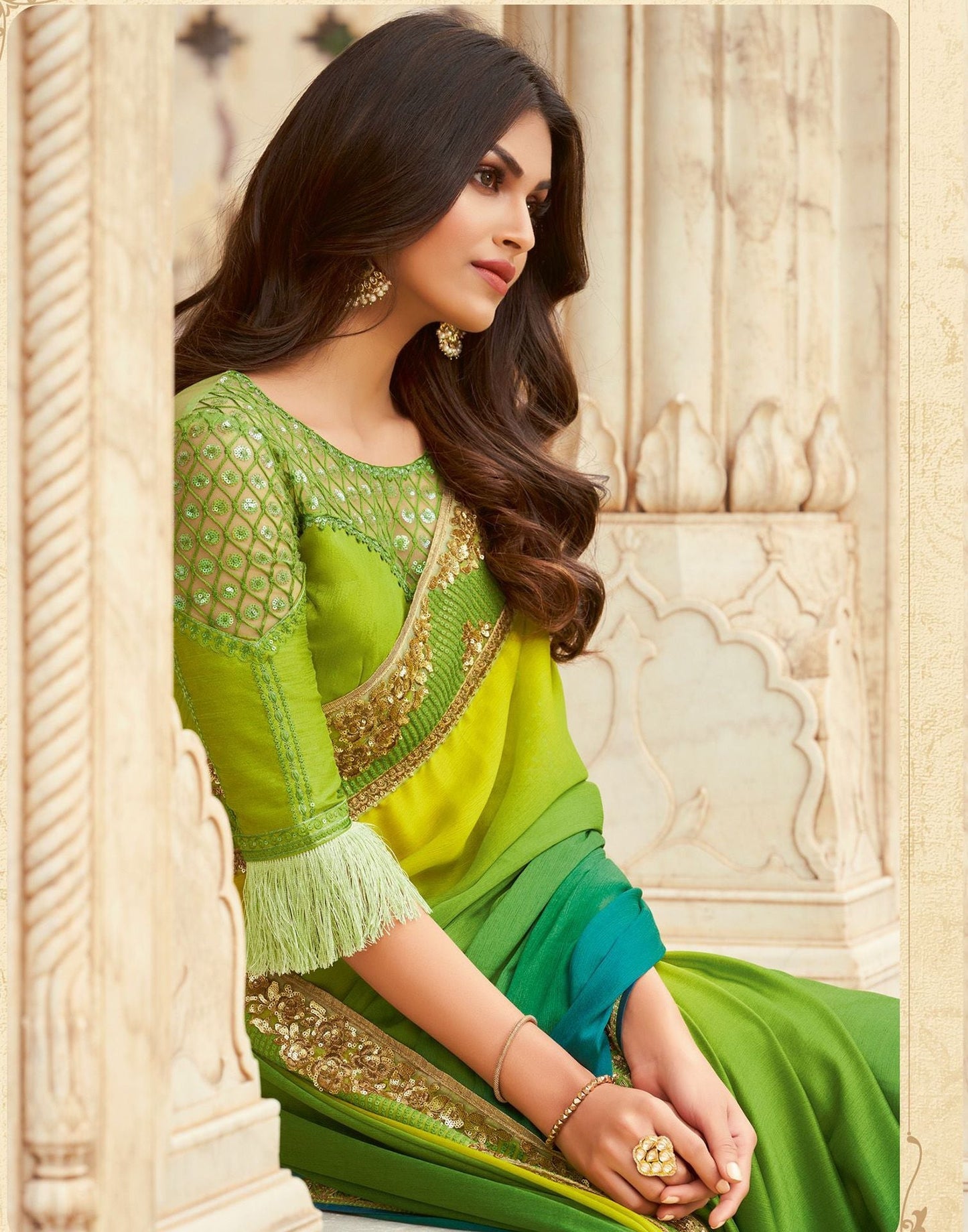 Green Chiffon Plain Saree | Leemboodi