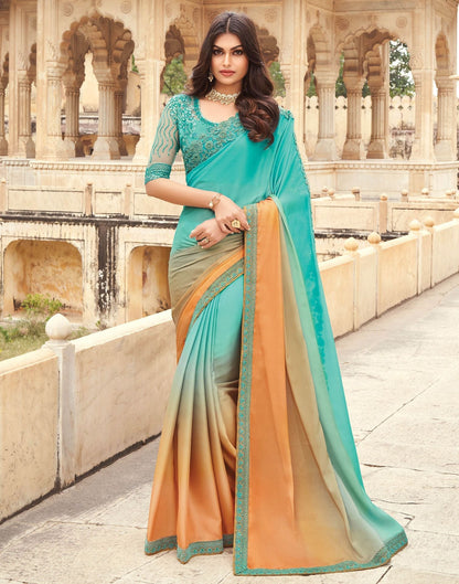 Aqua Green Chiffon Plain Saree | Leemboodi