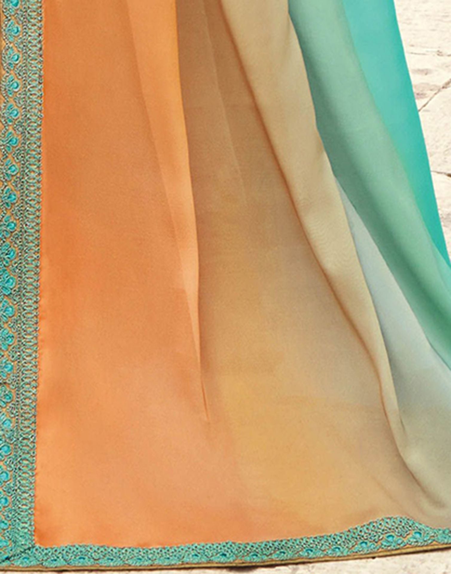 Aqua Green Chiffon Plain Saree | Leemboodi