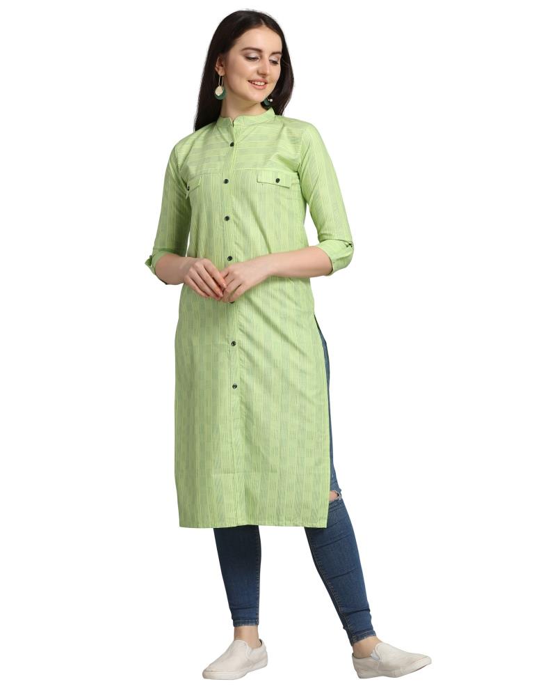 Light Green Woven Cotton Kurti | Sudathi