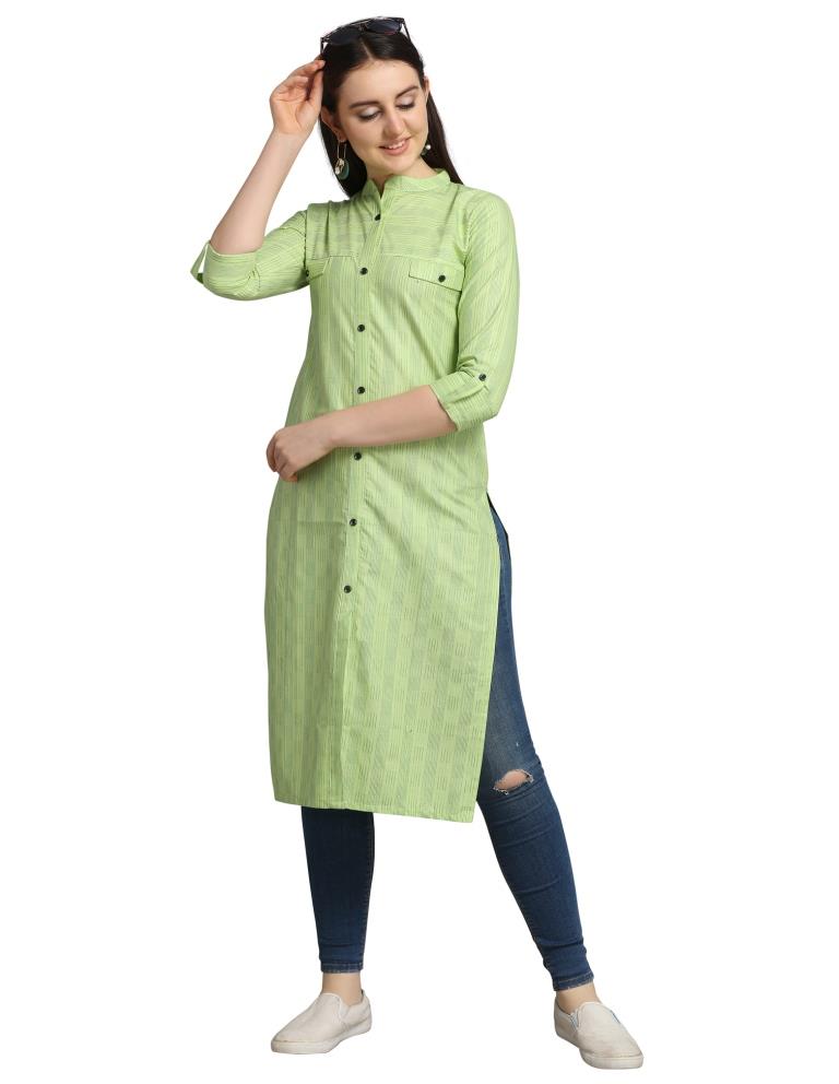 Light Green Woven Cotton Kurti | Sudathi