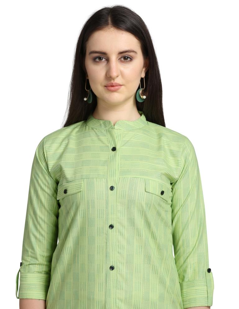 Light Green Woven Cotton Kurti | Sudathi
