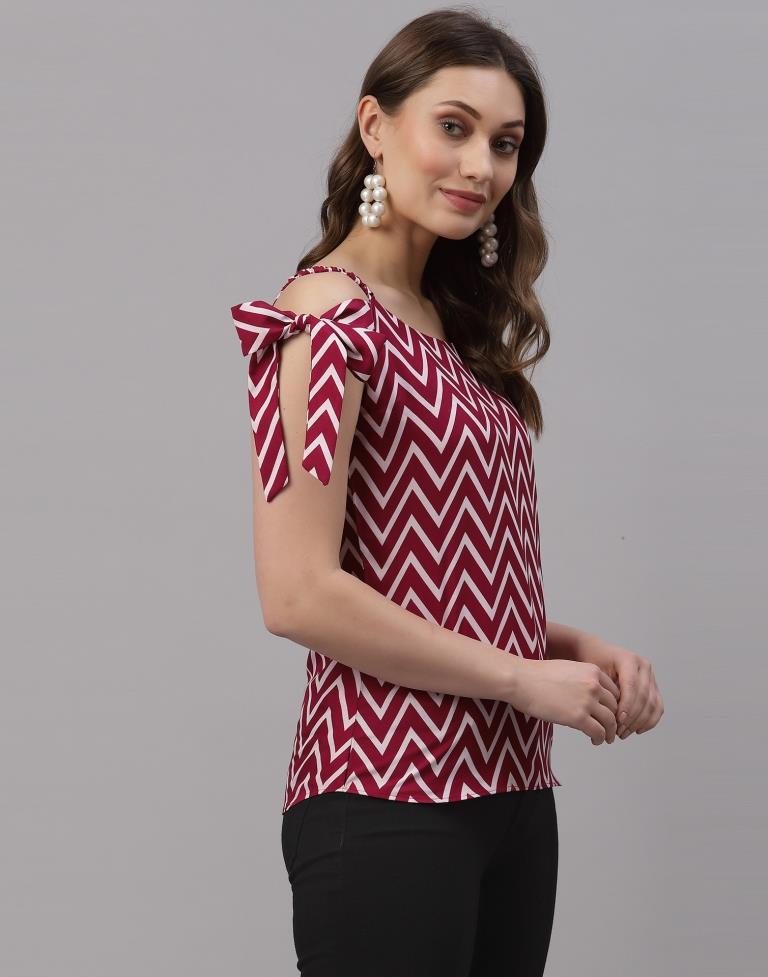 Red And White Knot Sleeve Top | Leemboodi