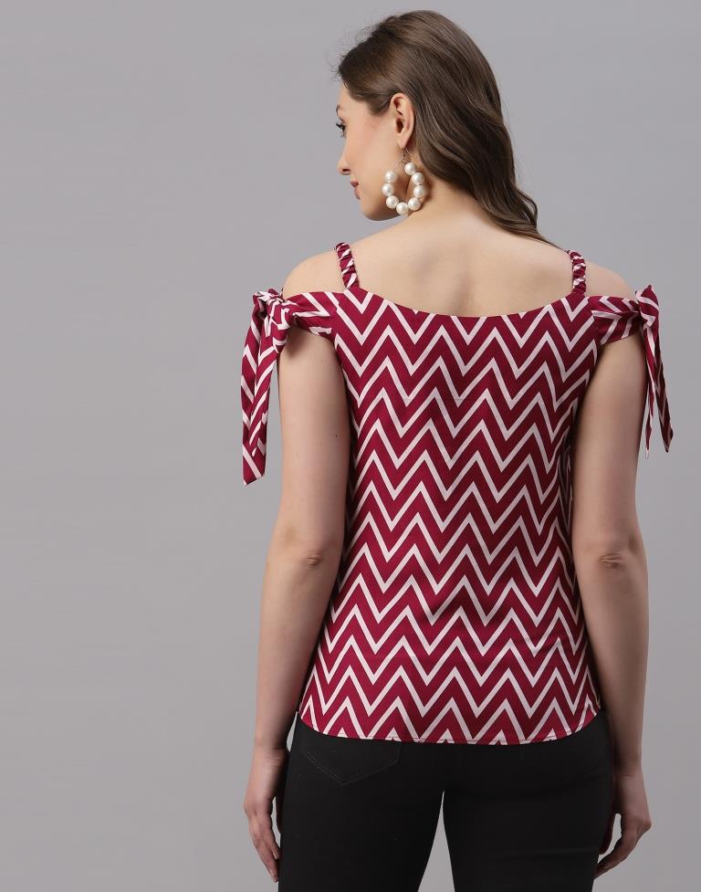 Red And White Knot Sleeve Top | Leemboodi