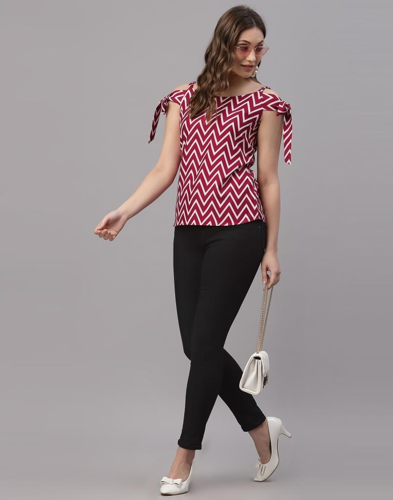Red And White Knot Sleeve Top | Leemboodi